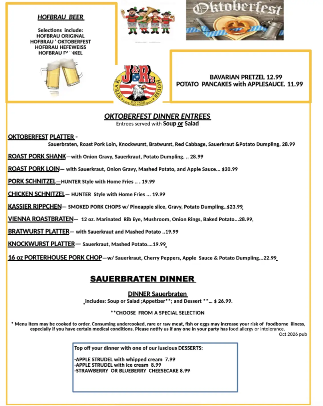 Oktoberfest Dinner Menu.