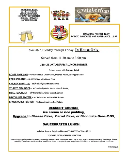 Oktoberfest 2 for $26 Lunch Specials